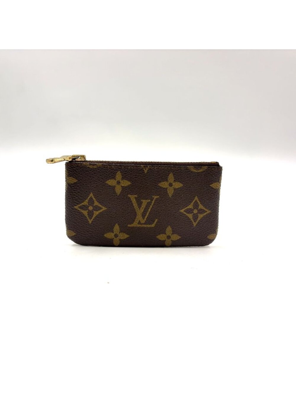 Louis Vuitton Pochette Cles Monogram Leather Brown Coin Purse Gold